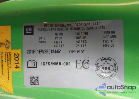 2011 Chevrolet Camaro 2Ss из США, поврежденный, VIN 2G1FT1EW2B9134451